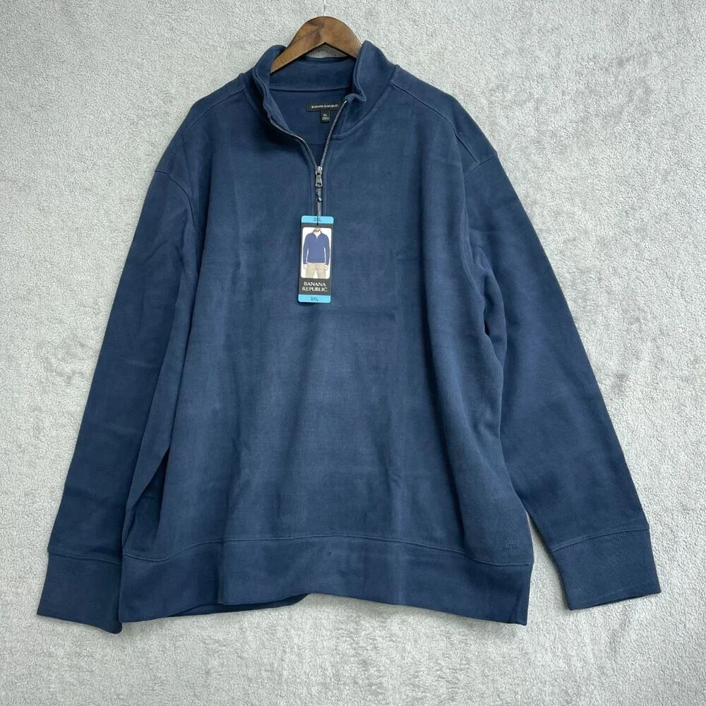 Banana Republic Men's 3XL Navy Blue Half-Zip Pullover Sweatshirt Cotton N0100